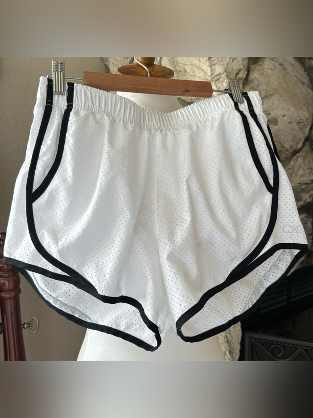 Calvin Klein White Mesh Athletic Shorts with Black Piping